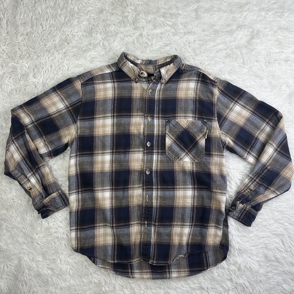 Woolrich Flannel Button Down‎ Shirt Mens Size M Brown - Window Pane/Checkered